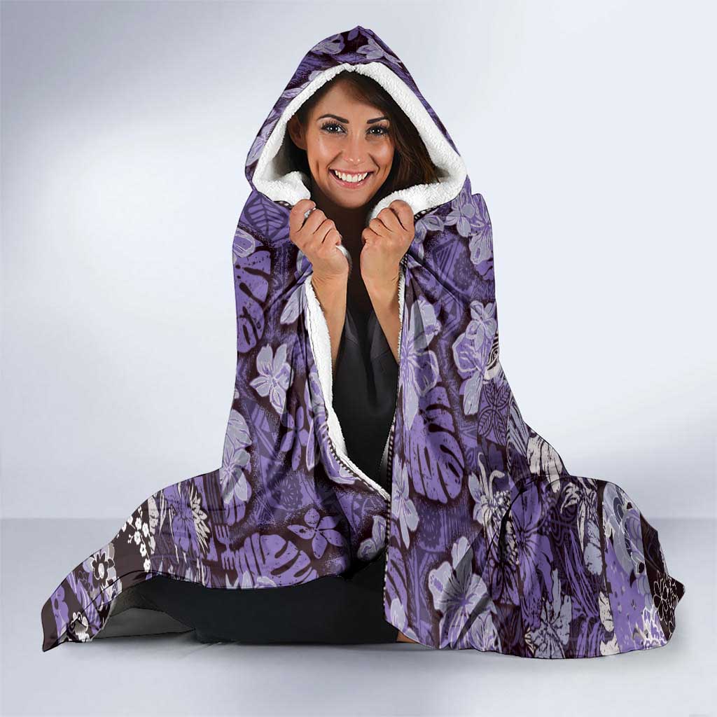 Japanese Hawaiian Crane Hooded Blanket Purple Tapa Patchwork Pattern LT9 - Polynesian Pride