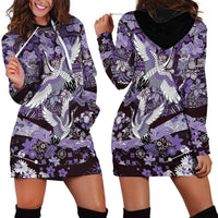 Japanese Hawaiian Crane Hoodie Dress Purple Tapa Patchwork Pattern LT9 - Polynesian Pride