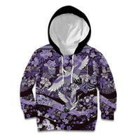 Japanese Hawaiian Crane Kid Hoodie Purple Tapa Patchwork Pattern LT9 Hoodie Purple - Polynesian Pride