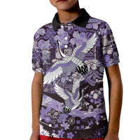 Japanese Hawaiian Crane Kid Polo Shirt Purple Tapa Patchwork Pattern LT9 Kid Purple - Polynesian Pride