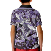Japanese Hawaiian Crane Kid Polo Shirt Purple Tapa Patchwork Pattern LT9 - Polynesian Pride