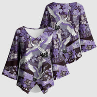 Japanese Hawaiian Crane Kimono Sleeve Blouse Purple Tapa Patchwork Pattern LT9 - Polynesian Pride
