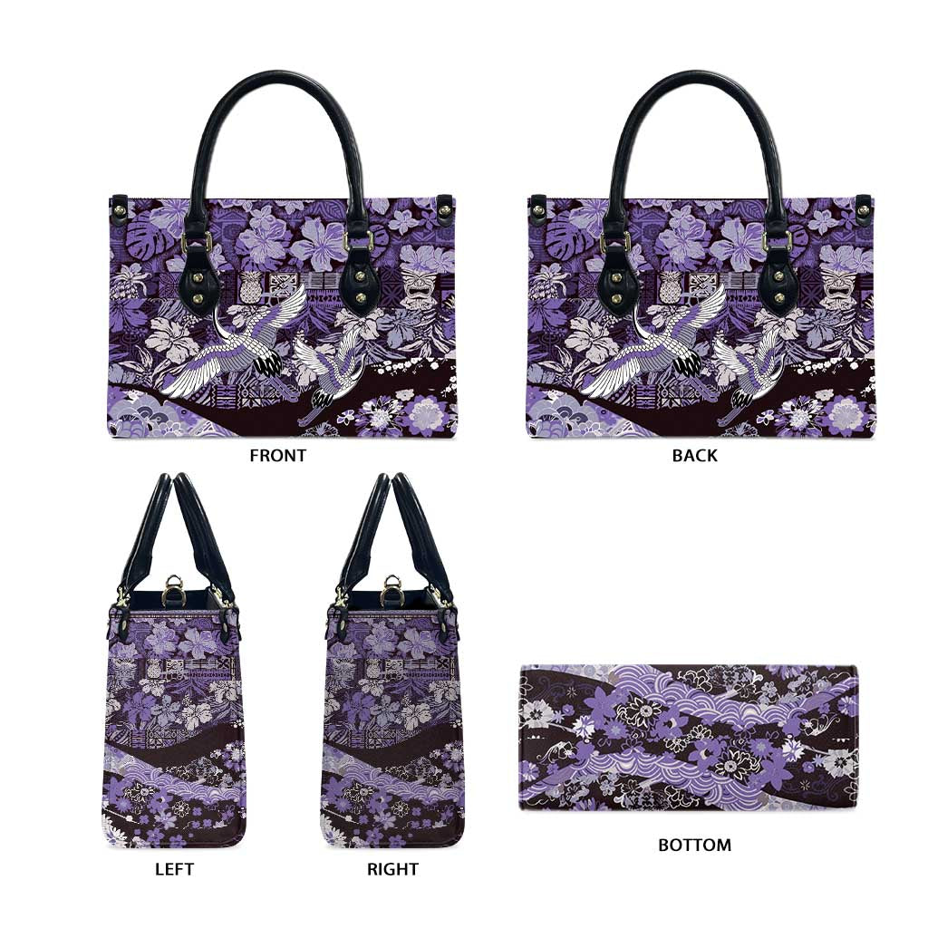 Japanese Hawaiian Crane Leather Bag Purple Tapa Patchwork Pattern LT9 - Polynesian Pride
