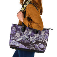 Japanese Hawaiian Crane Leather Tote Bag Purple Tapa Patchwork Pattern LT9 Purple - Polynesian Pride