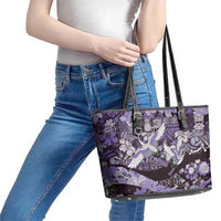 Japanese Hawaiian Crane Leather Tote Bag Purple Tapa Patchwork Pattern LT9 - Polynesian Pride