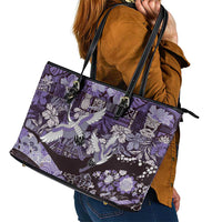 Japanese Hawaiian Crane Leather Tote Bag Purple Tapa Patchwork Pattern LT9 - Polynesian Pride