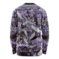 Japanese Hawaiian Crane Long Sleeve Shirt Purple Tapa Patchwork Pattern LT9 - Polynesian Pride