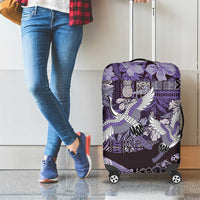 Japanese Hawaiian Crane Luggage Cover Purple Tapa Patchwork Pattern