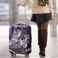 Japanese Hawaiian Crane Luggage Cover Purple Tapa Patchwork Pattern