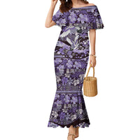 Japanese Hawaiian Crane Mermaid Dress Purple Tapa Patchwork Pattern LT9 Women Purple - Polynesian Pride