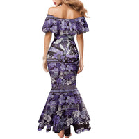 Japanese Hawaiian Crane Mermaid Dress Purple Tapa Patchwork Pattern LT9 - Polynesian Pride