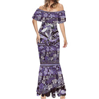 Japanese Hawaiian Crane Mermaid Dress Purple Tapa Patchwork Pattern LT9 - Polynesian Pride