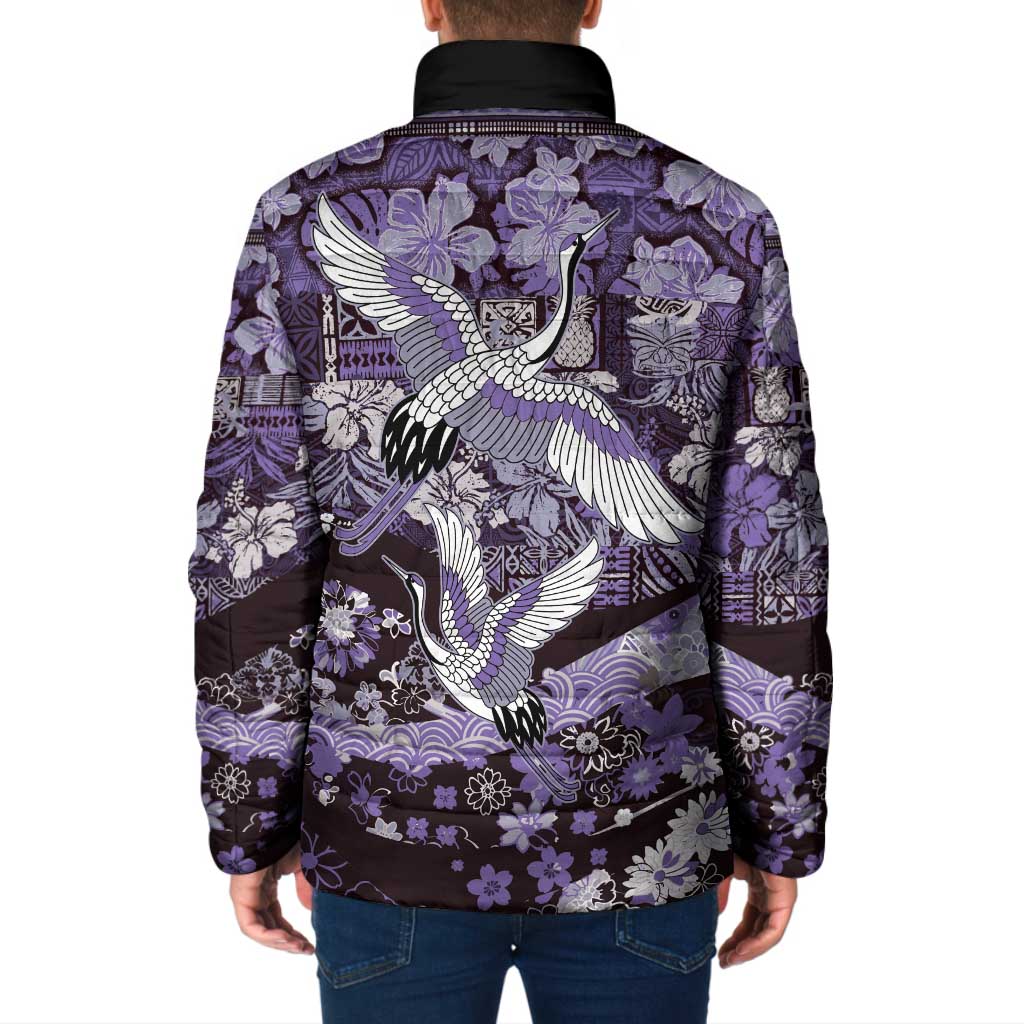 Japanese Hawaiian Crane Padded Jacket Purple Tapa Patchwork Pattern LT9 - Polynesian Pride