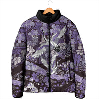 Japanese Hawaiian Crane Padded Jacket Purple Tapa Patchwork Pattern LT9 - Polynesian Pride