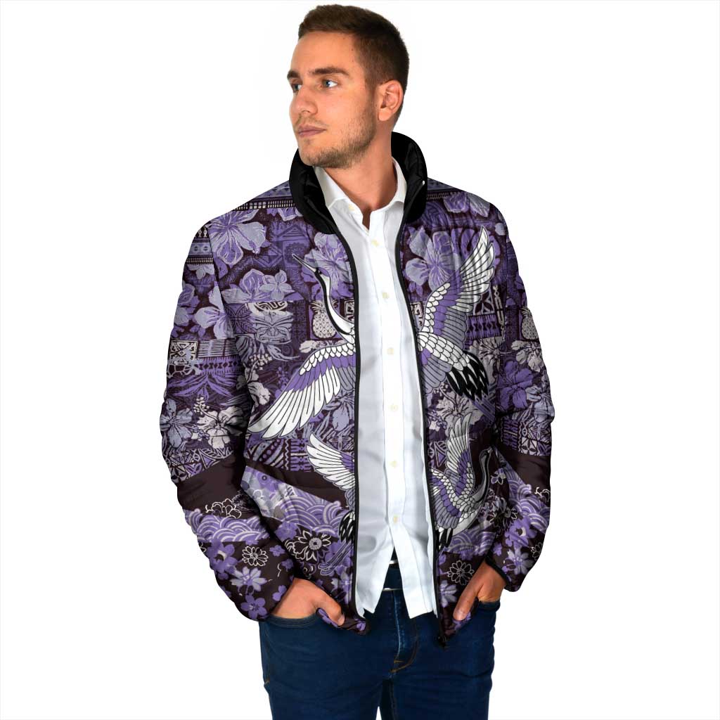 Japanese Hawaiian Crane Padded Jacket Purple Tapa Patchwork Pattern LT9 - Polynesian Pride
