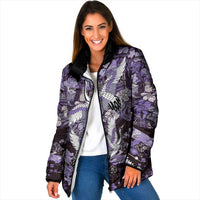 Japanese Hawaiian Crane Padded Jacket Purple Tapa Patchwork Pattern LT9 Women Purple - Polynesian Pride