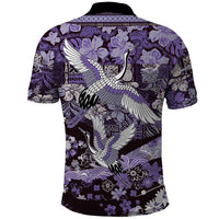 Japanese Hawaiian Crane Polo Shirt Purple Tapa Patchwork Pattern LT9 - Polynesian Pride