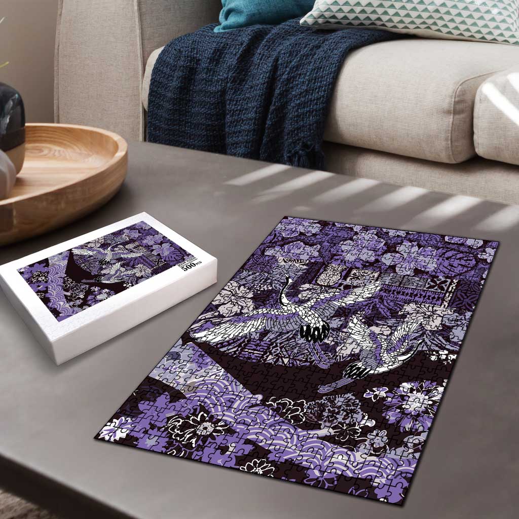 Japanese Hawaiian Crane Puzzle Purple Tapa Patchwork Pattern LT9 - Polynesian Pride