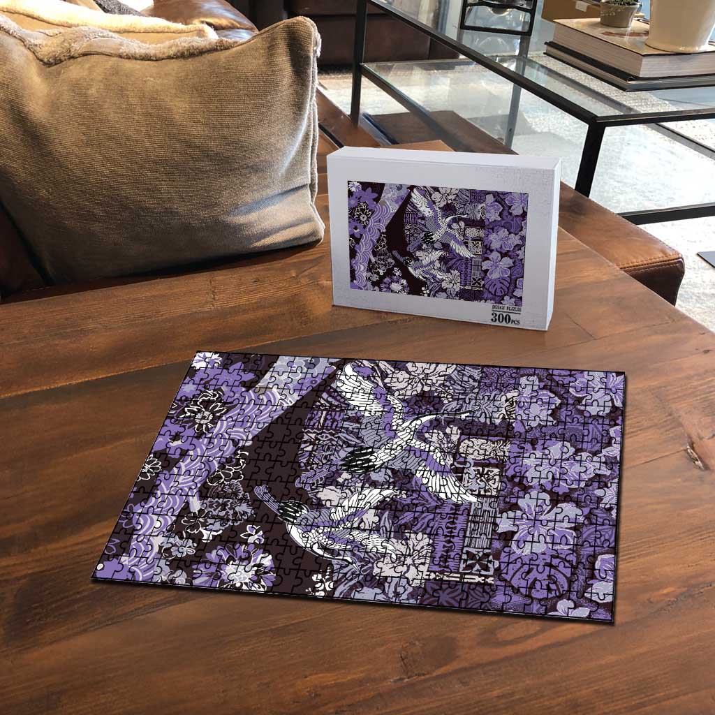 Japanese Hawaiian Crane Puzzle Purple Tapa Patchwork Pattern LT9 - Polynesian Pride
