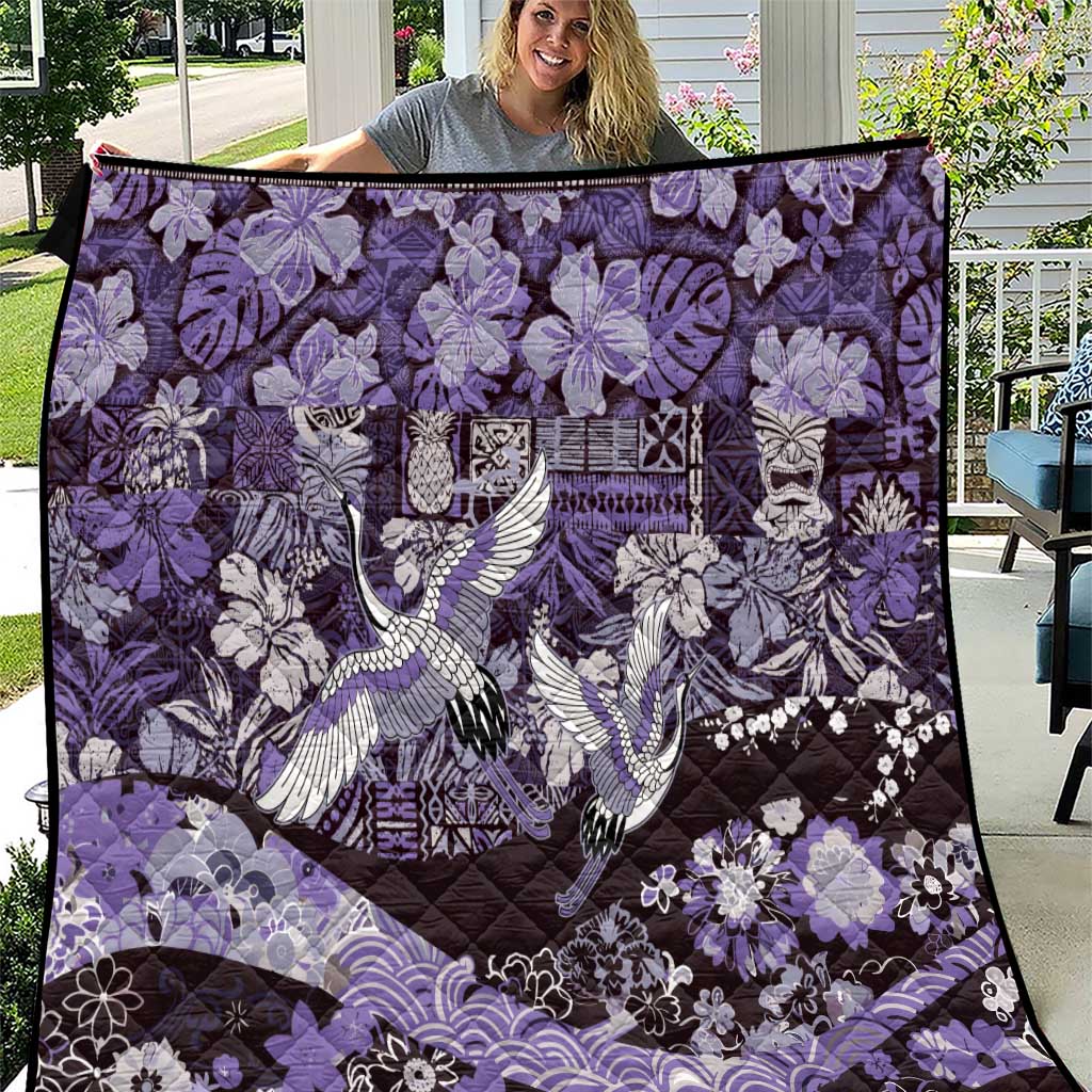 Japanese Hawaiian Crane Quilt Purple Tapa Patchwork Pattern