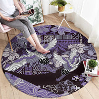 Japanese Hawaiian Crane Round Carpet Purple Tapa Patchwork Pattern LT9 - Polynesian Pride