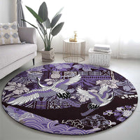 Japanese Hawaiian Crane Round Carpet Purple Tapa Patchwork Pattern LT9 - Polynesian Pride