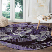 Japanese Hawaiian Crane Round Carpet Purple Tapa Patchwork Pattern LT9 - Polynesian Pride