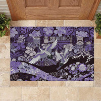 Japanese Hawaiian Crane Rubber Doormat Purple Tapa Patchwork Pattern