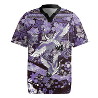 Japanese Hawaiian Crane Rugby Jersey Purple Tapa Patchwork Pattern LT9 Purple - Polynesian Pride