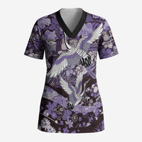 Japanese Hawaiian Crane Scrub Top Purple Tapa Patchwork Pattern LT9 Adult Purple - Polynesian Pride