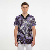 Japanese Hawaiian Crane Scrub Top Purple Tapa Patchwork Pattern LT9 - Polynesian Pride