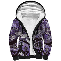 Japanese Hawaiian Crane Sherpa Hoodie Purple Tapa Patchwork Pattern LT9 Unisex Purple - Polynesian Pride