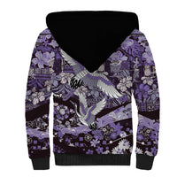 Japanese Hawaiian Crane Sherpa Hoodie Purple Tapa Patchwork Pattern LT9 - Polynesian Pride