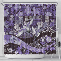 Japanese Hawaiian Crane Shower Curtain Purple Tapa Patchwork Pattern LT9 - Polynesian Pride