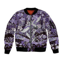 Japanese Hawaiian Crane Sleeve Zip Bomber Jacket Purple Tapa Patchwork Pattern LT9 Unisex Purple - Polynesian Pride