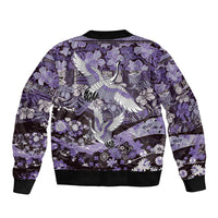 Japanese Hawaiian Crane Sleeve Zip Bomber Jacket Purple Tapa Patchwork Pattern LT9 - Polynesian Pride