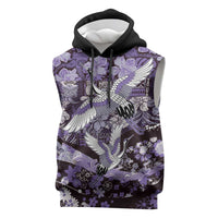 Japanese Hawaiian Crane Sleeveless Hoodie Purple Tapa Patchwork Pattern LT9 Purple - Polynesian Pride