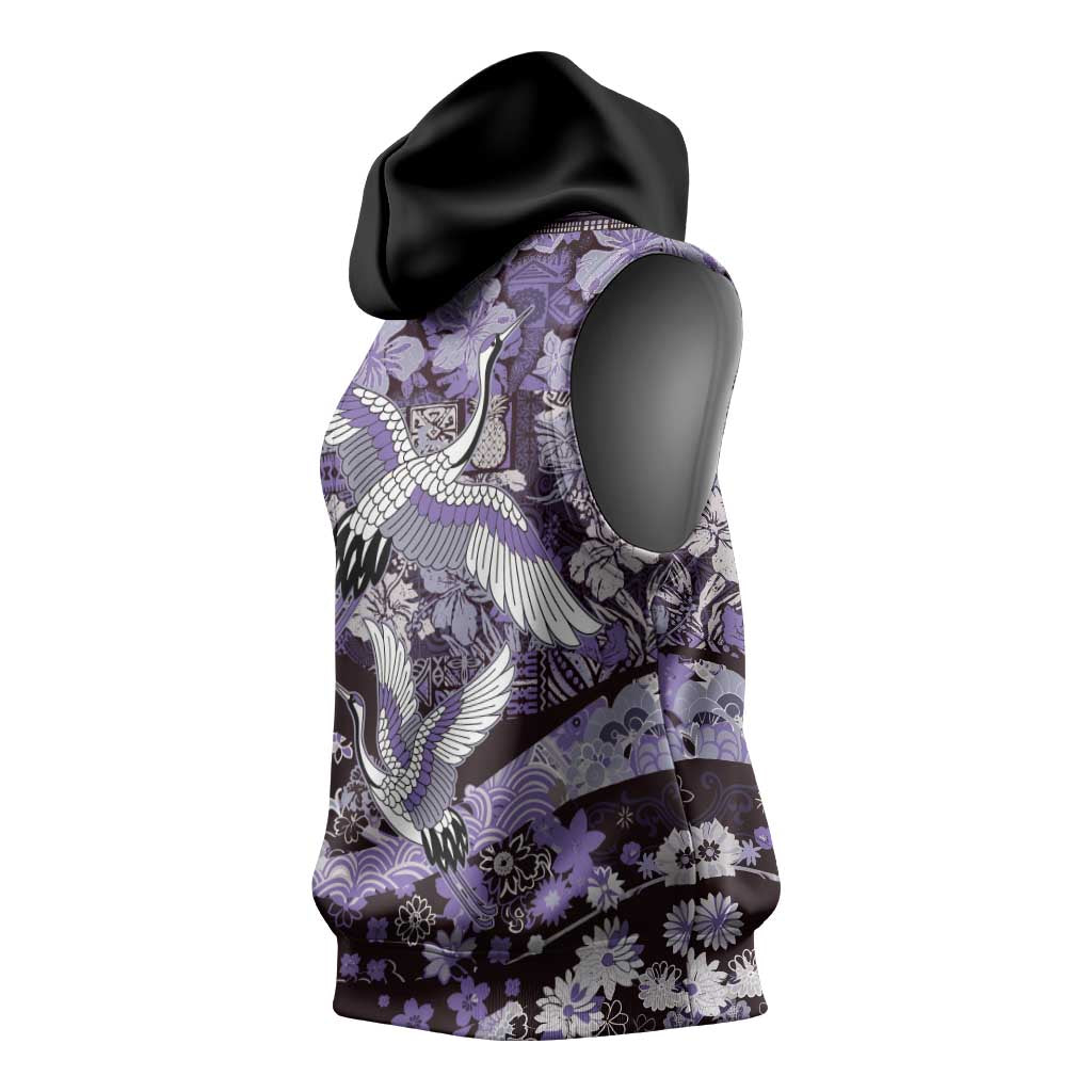 Japanese Hawaiian Crane Sleeveless Hoodie Purple Tapa Patchwork Pattern LT9 - Polynesian Pride