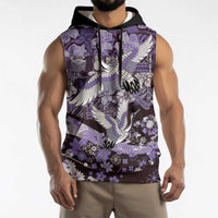 Japanese Hawaiian Crane Sleeveless Hoodie Purple Tapa Patchwork Pattern LT9 - Polynesian Pride