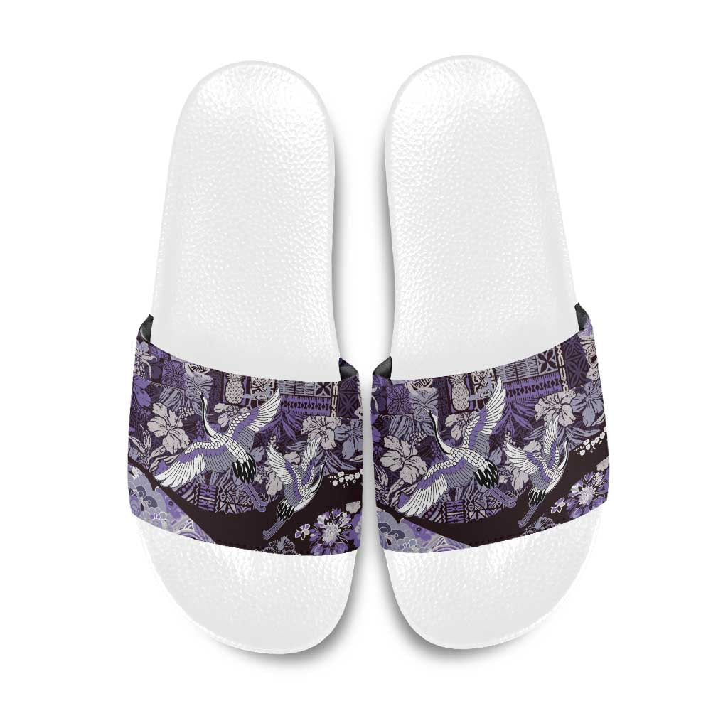Japanese Hawaiian Crane Slide Sandals Purple Tapa Patchwork Pattern LT9 Purple - Polynesian Pride