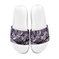 Japanese Hawaiian Crane Slide Sandals Purple Tapa Patchwork Pattern LT9 Purple - Polynesian Pride