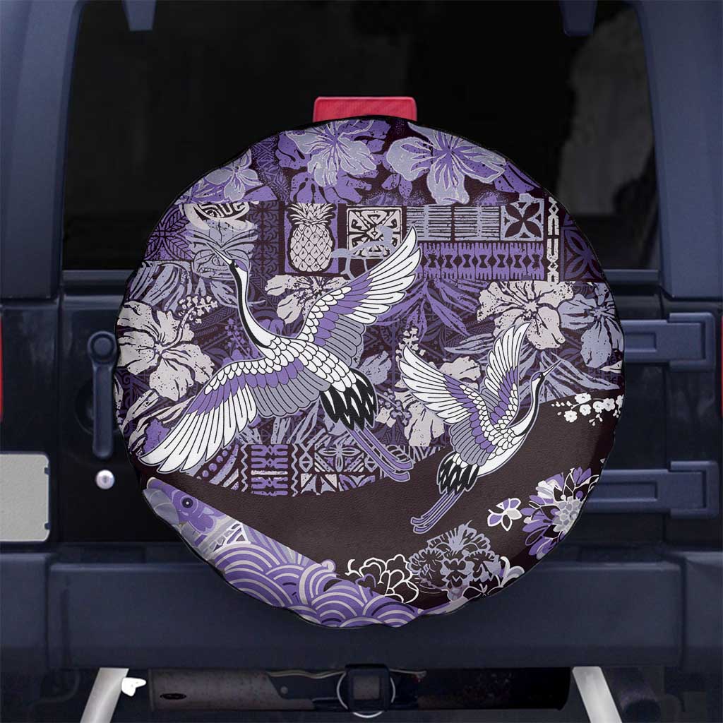 Japanese Hawaiian Crane Spare Tire Cover Purple Tapa Patchwork Pattern LT9 No hole Purple - Polynesian Pride