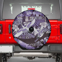 Japanese Hawaiian Crane Spare Tire Cover Purple Tapa Patchwork Pattern LT9 - Polynesian Pride