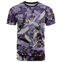 Japanese Hawaiian Crane T Shirt Purple Tapa Patchwork Pattern LT9 Purple - Polynesian Pride
