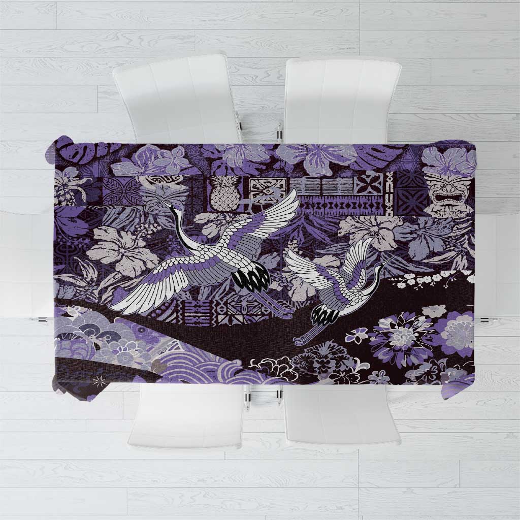 Japanese Hawaiian Crane Tablecloth Purple Tapa Patchwork Pattern LT9 Purple - Polynesian Pride