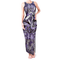 Japanese Hawaiian Crane Tank Maxi Dress Purple Tapa Patchwork Pattern