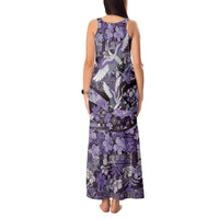 Japanese Hawaiian Crane Tank Maxi Dress Purple Tapa Patchwork Pattern