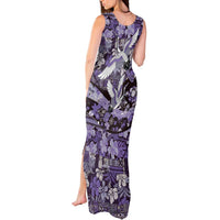 Japanese Hawaiian Crane Tank Maxi Dress Purple Tapa Patchwork Pattern