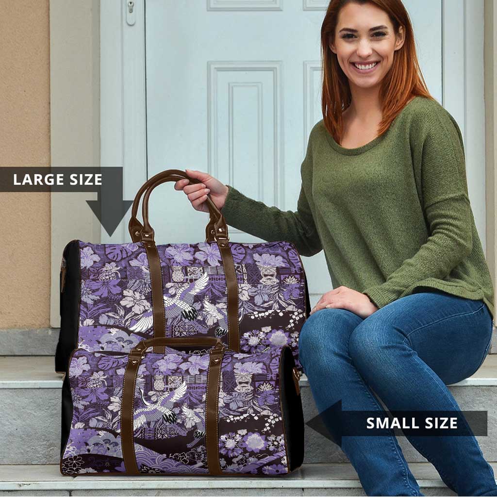 Japanese Hawaiian Crane Travel Bag Purple Tapa Patchwork Pattern LT9 - Polynesian Pride