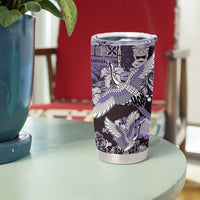 Japanese Hawaiian Crane Tumbler Cup Purple Tapa Patchwork Pattern LT9 - Polynesian Pride